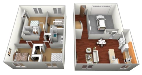 a stylized view of a floor plan with a bedroom and a living room