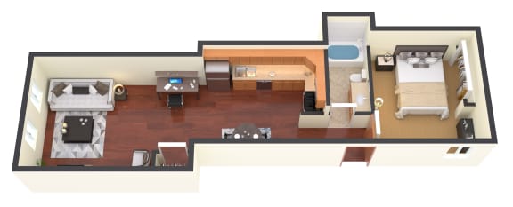 a floor plan of a house with a bedroom and a living room
