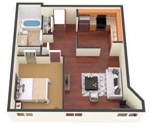 Floor Plan deLendrecies  1 Bed, 1 Bath