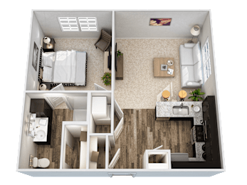  Floor Plan 1 Bedroom, 1 Bath A