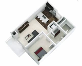  Floor Plan One Bedroom, One Bath B
