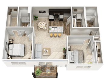  Floor Plan 2 Bedroom, 2 Bath