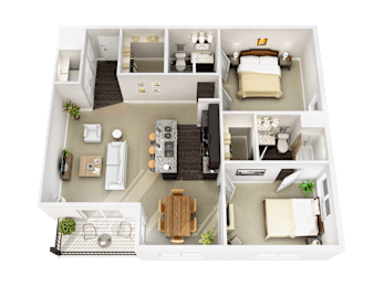  Floor Plan Two Bed, Two Bath B