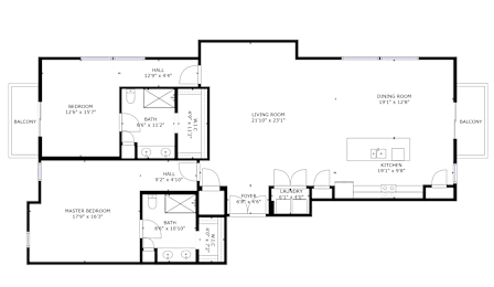 A floor plan of a house with a master bedroom suite and a dining room.
