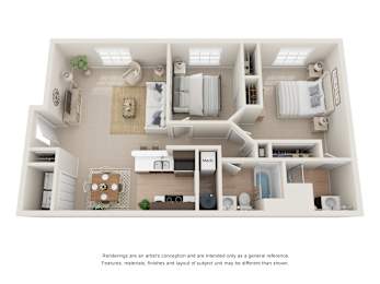  Floor Plan Two Bed, Two Bath B