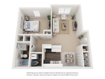  Floor Plan One Bed, One Bath