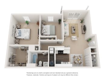  Floor Plan Two Bed, One Bath