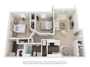  Floor Plan Two Bed, Two Bath