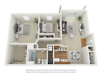 Floor Plan Two Bed, One Bath A