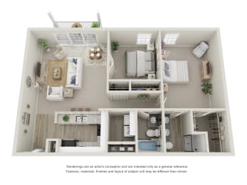  Floor Plan Two Bed, Two Bath A