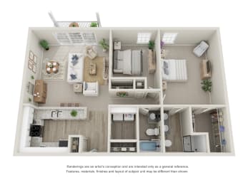  Floor Plan Two Bed, Two Bath C