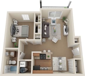  Floor Plan One Bedroom, One Bath