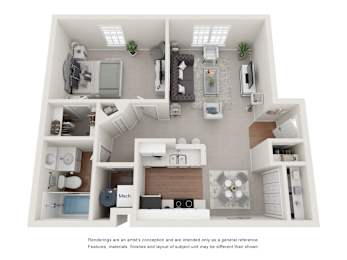  Floor Plan One Bed, One Bath
