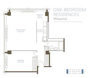 B1R Floor Plan at The Pavilion, Detroit, MI, 48207