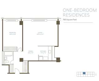 1B2 Floor Plan at The Pavilion, Detroit, MI, 48207