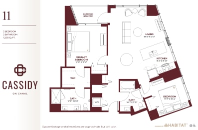 2 Bed 2 Bath Floor Planat Cassidy on Canal, Chicago, IL, 60654