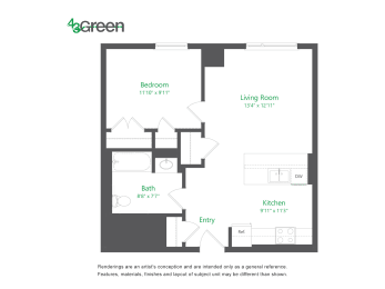 Floor Plan  a floor plan of a unit with a bedroom and a living room