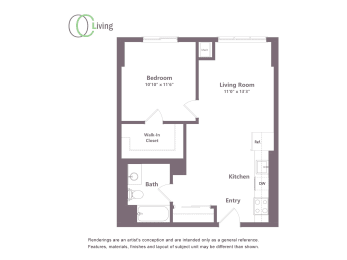 Floor Plan  a floor plan of a unit with a bedroom and a living room