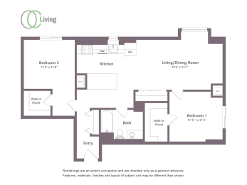Floor Plan  a floor plan of a unit with a bedroom and a living room