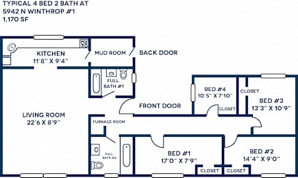 floor plan of a two bedroom apartment with a living room and a kitchen
