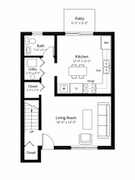 A black and white image of a floor plan for a small apartment.