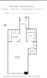 Studio Floor Plan at Columbus Plaza, Chicago
