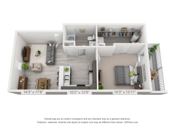  Floor Plan 1 Bedroom Second Level - 760sf