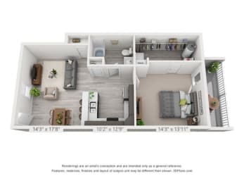  Floor Plan 1 Bedroom First Level - 760sf