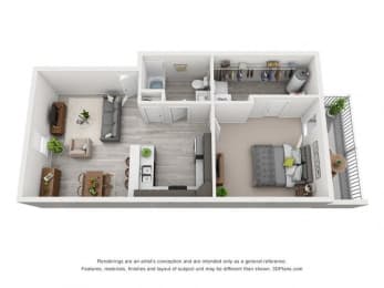  Floor Plan 1 Bedroom Second Level - 760sf