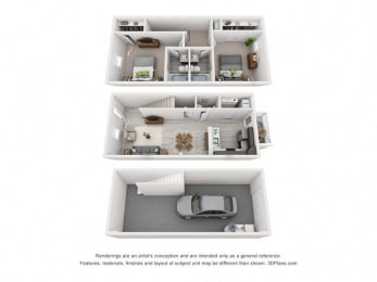 a 3d drawing of a house with a floor plan