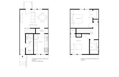 Two floor plans for a two-story townhouse with a total unit size of 85 sq.ft.