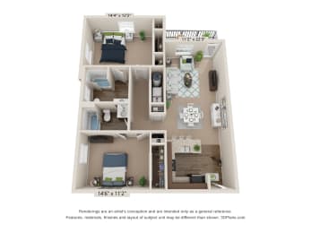 Floor Plan 2 bed 2 bath A at Ardmore at the Trail, Indian Trail