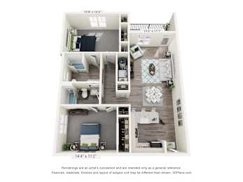 The Summit 2 Bed floor plan at Ardmore at Vance, Chattanooga, TN