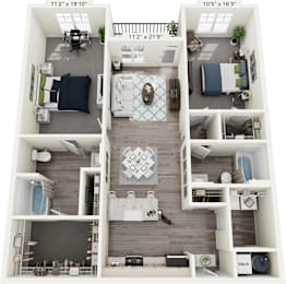 The Crest 2 Bed floor plan at Ardmore at Vance, Chattanooga, 37421