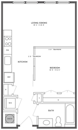 One bedroom one bathroom apartment floor plan at The Shelby Apartments, Virginia