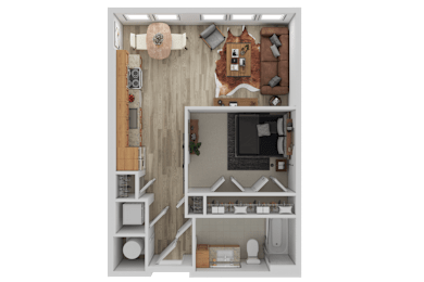 3D one bedroom apartment floor plan at The Shelby Apartments, Alexandria, VA 22303