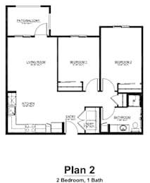  Floor Plan 2 Bedroom, 1 Bath