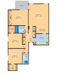 3Bed 2Bath Floor Plan at Waterford Tower Silver Spring, LLC, Silver Spring, MD
