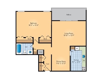 1Bed 1Bath Floor Plan at Waterford Tower Silver Spring, LLC, Silver Spring