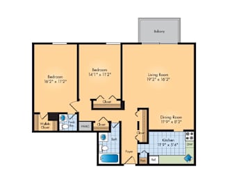 2Bed 1.5Bath Floor Plan at Waterford Tower Silver Spring, LLC, Silver Spring, MD 20904