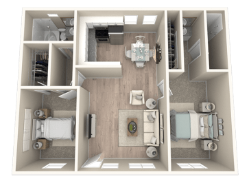 a 3d rendering of a floor plan with a bedroom and a bathroom at Sunnymead Apts Apartments, Moreno Valley