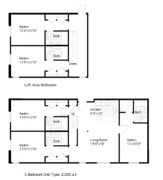 1 Bedroom 1 Bath Floor Plan at International Village UCR Student Housing, California