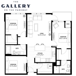 The Flight Floor Plan at The Gallery Apartments, Burnsville, 55337
