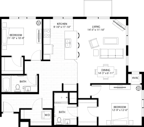 The Vintage Floor Plan at The Gallery Apartments, Burnsville, MN