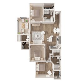 3 Bedroom Floor Plan at Puller Place Apartments, Jacksonville