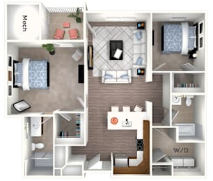 2 Bed_FloorPlan at The Promenade at Easton Apartments, Easton, MD