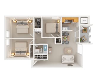 Three Bedroom Floor Plan at New Carrollton Woods, Riverdale, MD, 20737
