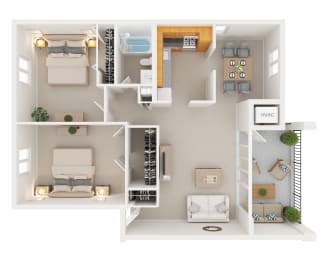 Two Bedroom Deluxe Floor Plan  at New Carrollton Woods, Maryland, 20737