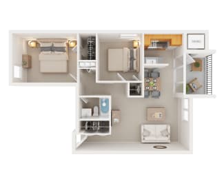 Two Bedroom Floor Plan at New Carrollton Woods, Riverdale