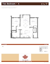 A drawing of a two bedroom apartment with the title above it.